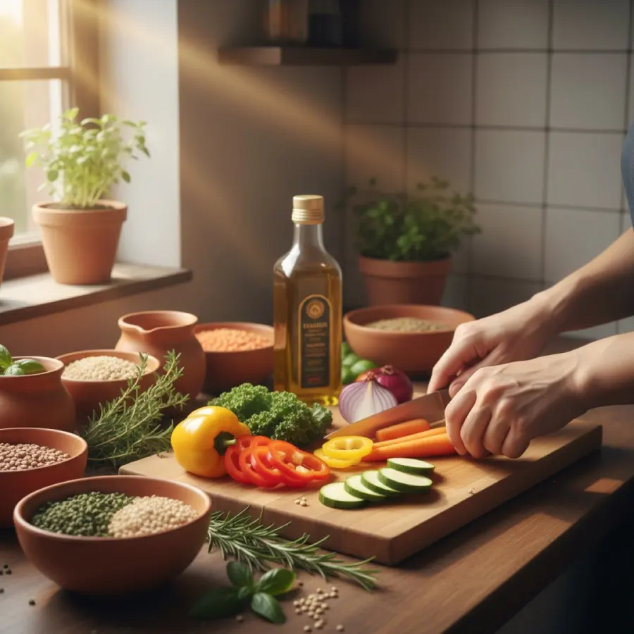 Caldo nutritivo de legumes na cozinha